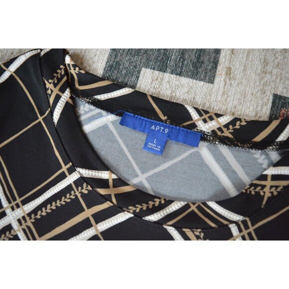 Apt. 9 Womens Black Tan Plaid A Line Dress Size L Polyester Spandex Blend - Picture 2 of 6